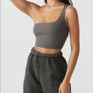 Joah Brown Concrete Single Stap Crop Tank